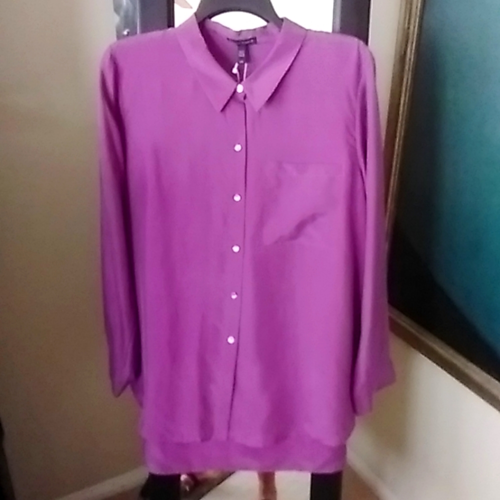 COPY - EILEEN FISHER SILK BLOUSE SIZE LARGE. I would call this magenta/purple. I